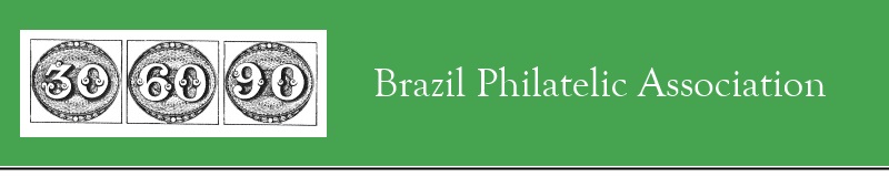 Web page banner for the Brazil Philatelic Society includes images of the three Bull's Eye stamps issued by Brazil in 1843.