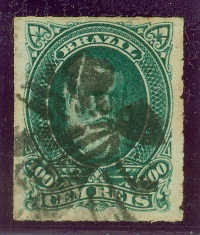 Picture of Dom Pedro stamp with a mute cancellation that looks like a bug.