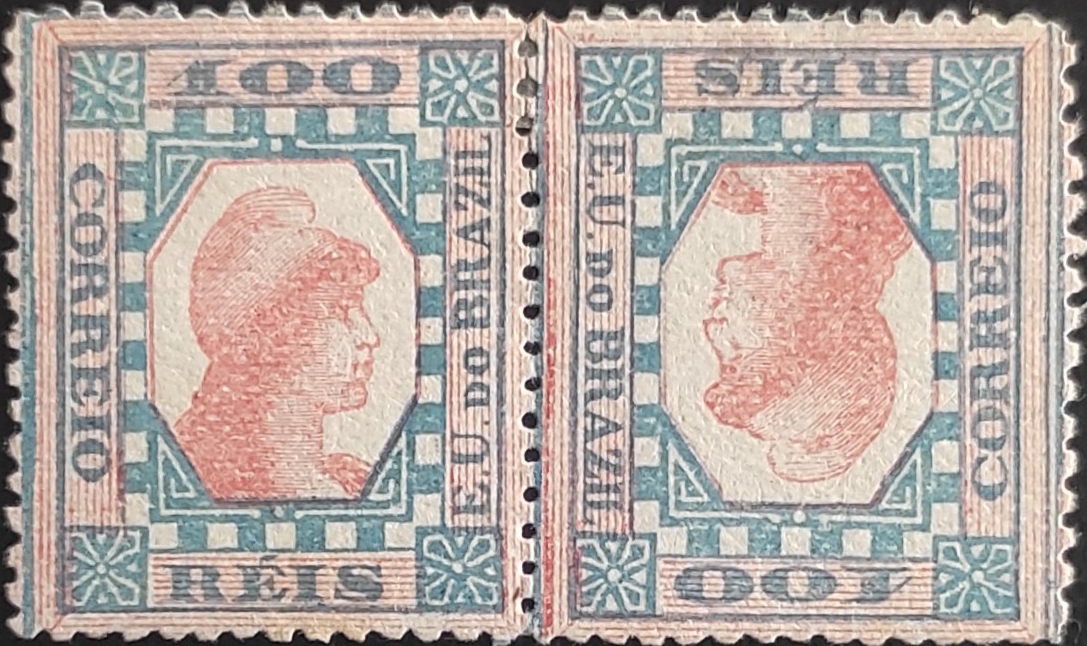 Brazilian stamp showing plate variation / tête-bêche pair